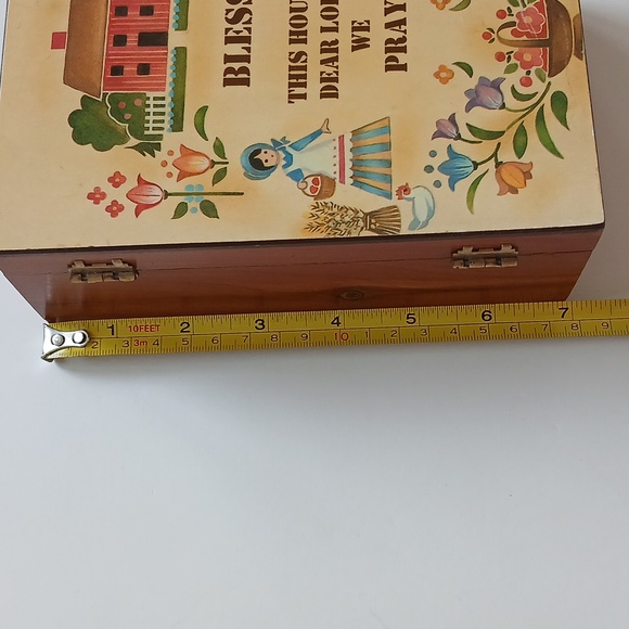Folk Art Wooden Cedar Box Pennsylvania Dutch BLESS THIS HOUSE OH LORD WE PRAY - Picture 9 of 11